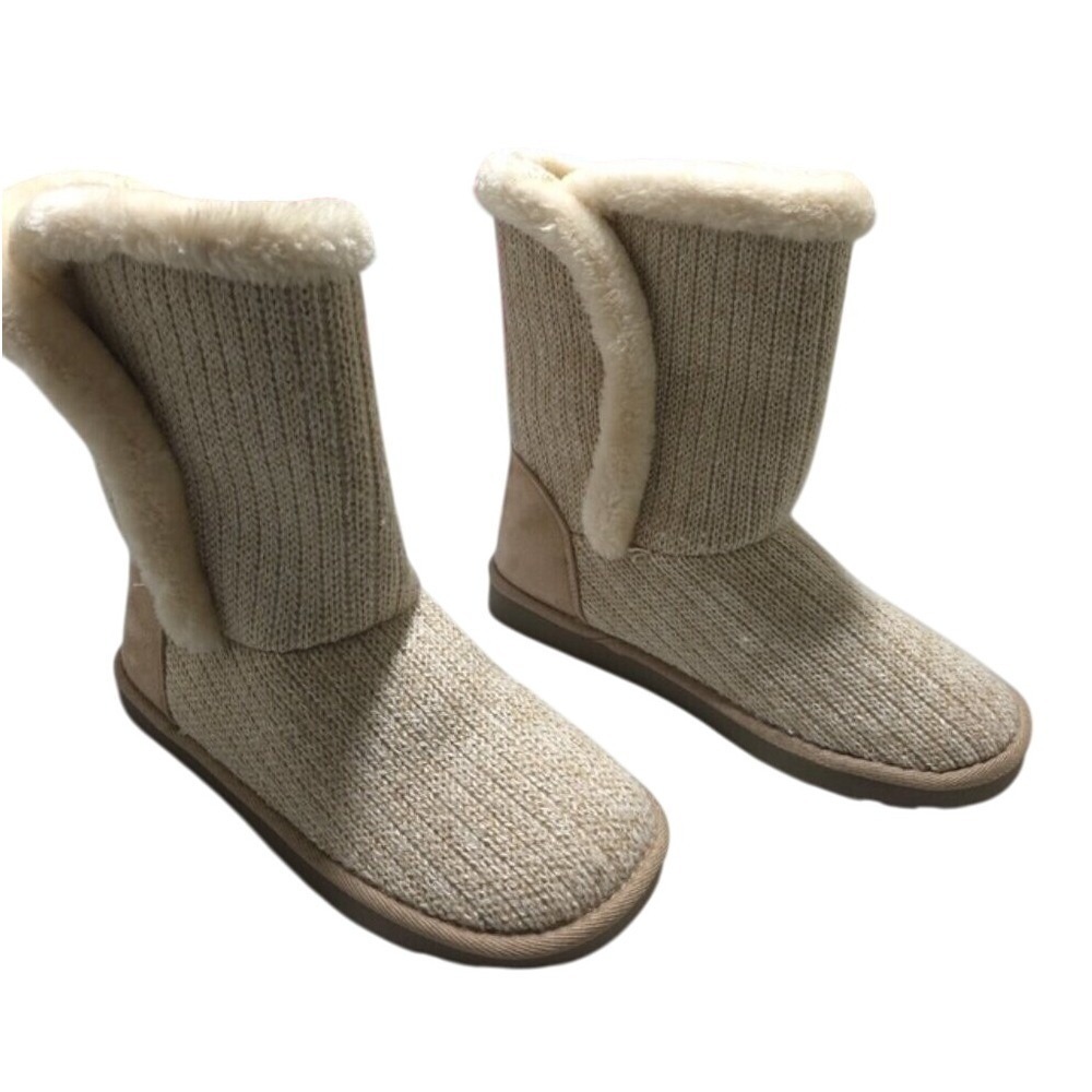 Pop Women's Mid-Calf Swan Boots Oatmeal Faux Fur Lined Size 9M New In Box‎ NIB